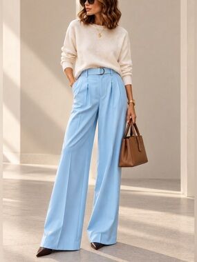 NWT Equipment Wide Leg Wool Blend Light Blue Trousers Pants US10